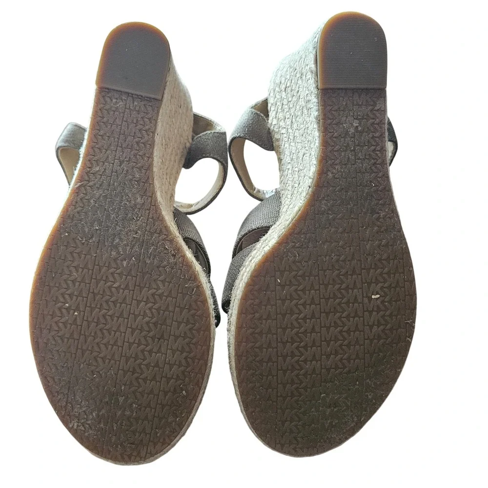 Michael Kors Womens Olive‎ Green Canvas Front Zip Espadrille Wedge Sandals 7